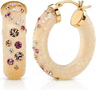Gold & Honey Womens Small Oval Confetti Hoop Earrings In Champagne