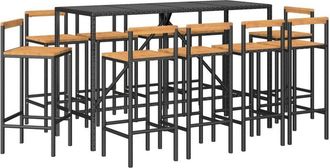 vidaXL Vidaxl - 11 Piece Garden Bar Set Black Poly Rattan& Solid Wood Acacia