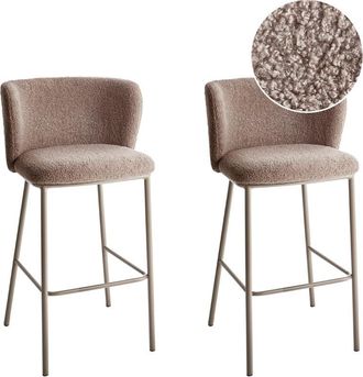 Beliani Set of 2 Bar Chairs MINA II Boucle Brown