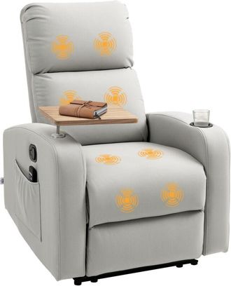 HOMCOM Homcom - Sill&oacute;n De Masaje Con 4 Modos De Vibraci&oacute;n Reclinaci&oacute;n 145&deg; Tapizado En Microfibra Mando Mesita 2 Bolsillos Laterales Posavasos 77x93x105cm Gr