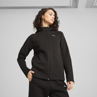 Puma Felpa con zip integrale e cappuccio EVOSTRIPE da donna, Abbigliamento, Nero, S