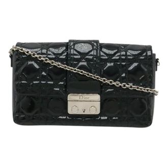 Dior Pre-owned Cross Body Bags, female, Black, Size: ONE SIZE Pre-owned Cannage Patent Leather 2way Chain Shoulder Bag