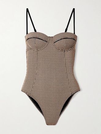 Staud Costume Da Bagno Con Ferretto In Piqué A Quadri Maeve - Neutri