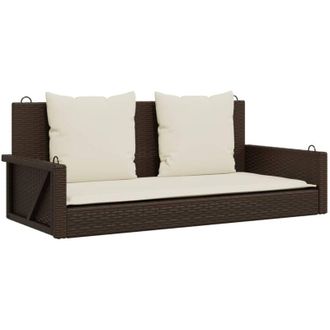 vidaXL Banco Columpio Con Cojines Rat&aacute;n Sint&eacute;tico Marr&oacute;n 119x56x48 Cm Vidaxl