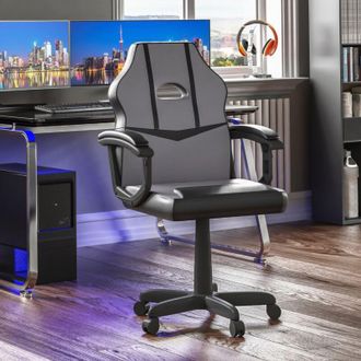 Home Discount Comet Gaming Chair Office Faux Leather Computer Desk Recliner Swivel Seat, Grey-&-Black