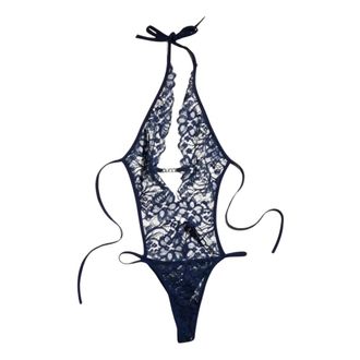 Gucci Bloemenkant Bodysuit - Dames - Tops - Blauw - Maat: M Katoen