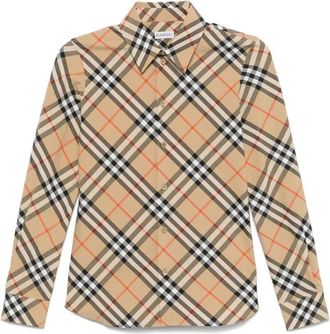 Burberry Beige Archive Button-Up Shirt - Dames - Overhemden - Beige - 3XS - Katoen - Overhemden