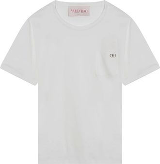 Valentino Garavani Tops, Heren, Wit, M, Katoen, T-shirt met korte mouwen en ronde hals