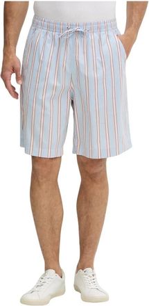 Lacoste Gestreepte Katoenen Popeline Shorts - Heren - Korte Broeken - Blauw - S - Katoen - Korte Broeken