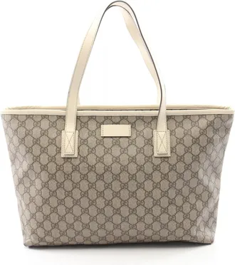 Gucci Beige White Gg Supreme Leather Handbag Tote Bag (Pre-Owned)