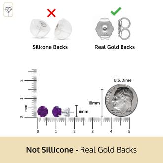 MAX + STONE 14k Yellow or White Gold 6mm Round Solitaire Gemstone Stud Earrings