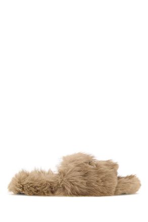 Balenciaga Beige Solid Furry Slides