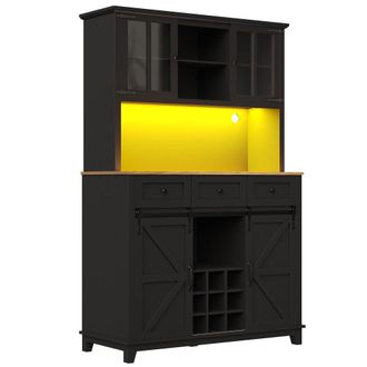Urban Meuble Vitrina de cocina multifunci&oacute;n (180 cm) negra con iluminaci&oacute;n led