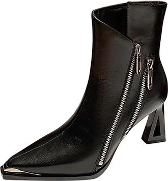 Generic Black Female Metal Pointed French Slim Heel Hollow Short Boots for Leisure Walking Footwear with High Heel and Comfort Fit