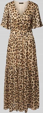 Oui Maxikleid mit V-Ausschnitt in Camel, Gr&ouml;&szlig;e 36