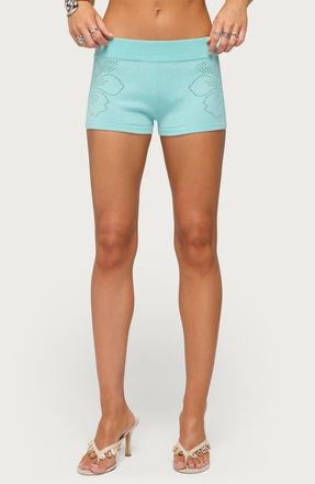 Edikted Noey Open Knit Microshorts in Aqua at Nordstrom, Size X-Large