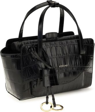 Hidesins Womens Small Flap Handbag Black Calf Leather Bos Taurus Shoulder Bags
