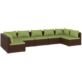 vidaXL Set Muebles De Jard&iacute;n 7 Piezas Y Cojines Rat&aacute;n Sint&eacute;tico Marr&oacute;n Vidaxl