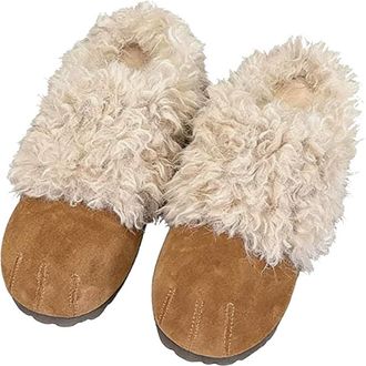 Generic Womens Faux Fur Suede Mules Soft Warm Winter Slippers Comfy Loafer Shoes with Slip on Sole, Indoor Outdoor (Brown,6.5)