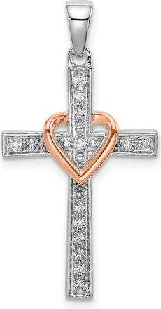 Diamond2Deal 14K Two-Tone Gold Lab Grown Diamond Heart Cross Pendant (0.12ct, VS, G-H)