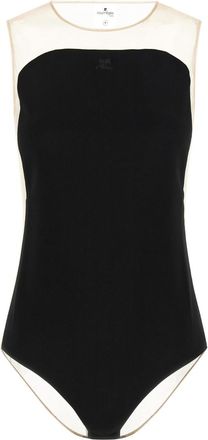 Courr&egrave;ges Black Logo Crew Neck Top