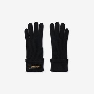 Burberry Logo Patch Wool Blend Gloves, Size: S/M