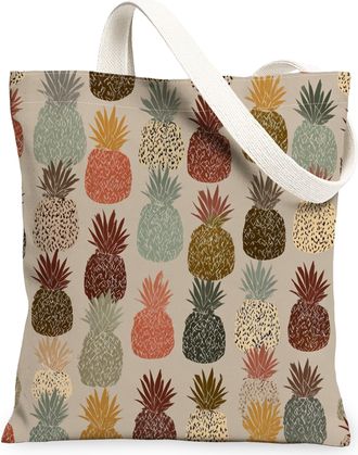 Generic Pineapple Canvas Tote Bags, Tropical Fruit Design Reusable Grocery Bags, Summer Lightweight Washable Shoulder Strap Canvas, Multicolor, 13x15 Inch