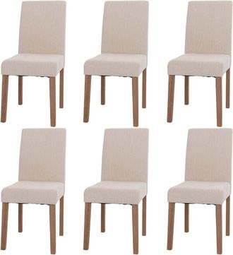 Hhg Hhg - Lote De 6 Sillas De Comedor Littau, Silla De Cocina Respaldo Alto, Tela/textil Chenilla Madera, Crema, Patas Color Natural