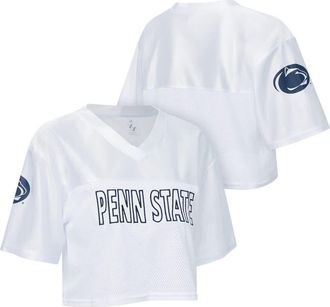 ZooZatZ Womens ZooZatz White Penn State Nittany Lions Mesh Cropped V-Neck T-Shirt at Nordstrom, Size X-Large
