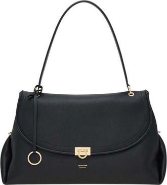 Ferragamo Black Gancini Large Shoulder Bag