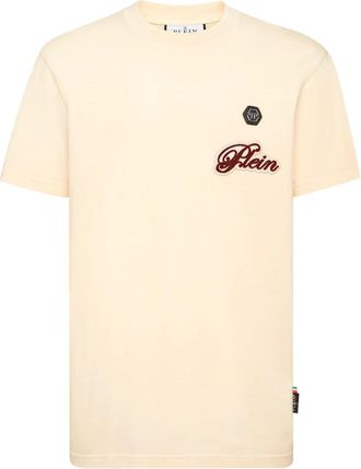 Philipp Plein Tops, Heren, Beige, L, Katoen, T-shirt met Ronde Hals Basic Signature