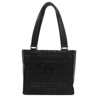 Chanel Chocolate Bar Black Leather Tote Bag (Pre-Owned)
