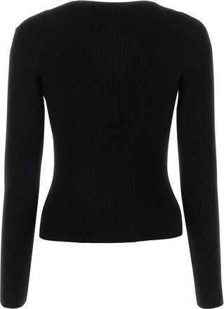 Alexander McQueen Womens Ribbed Wool Blend Sweater Black Polyester