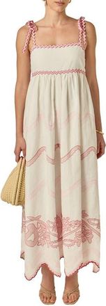 English Factory Embroidered Sleeveless Maxi Dress in White/Pink at Nordstrom, Size Large