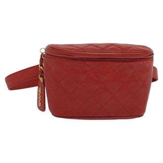 Chanel Vintage Zip Belt Quilted Caviar Red Leather Handbag (Pre-Owned)