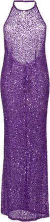 Retrof&ecirc;te sequinned halterneck gown - women - Nylon - S - Purple