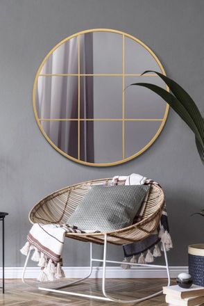 MirrorOutlet Gold Metal Framed Round Window Wall Mirror 39 X 39 (100x100CM) | Size: 1 Pack