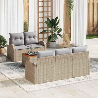 vidaXL Conjunto De Sof&aacute; De Jard&iacute;n 6 Pcs Beige Polirat&aacute;n Vidaxl