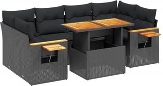 vidaXL Set De Comedor De Jard&iacute;n 7 Pzas Y Cojines Rat&aacute;n Sint&eacute;tico Negro Vidaxl