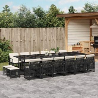 vidaXL Set De Muebles Jard&iacute;n 17 Pzas Con Cojines Rat&aacute;n Sint&eacute;tico Negro Vidaxl