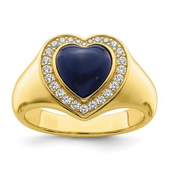 Diamond2Deal Sterling Silver Gold-tone Cubic Zirconia & Created Lapis Lazuli Heart Ring
