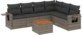 vidaXL Vidaxl - Set De Sof&aacute;s De Jard&iacute;n 7 Piezas Con Cojines Rat&aacute;n Pe Gris