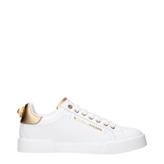 Dolce & Gabbana Portofino Donnas Scarpe da ginnastica in pelle Bianca/Oro