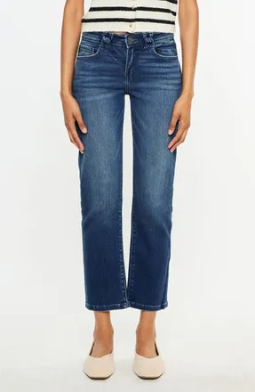 Kancan Dolores Mid Rise Slim Straight Fit Jeans in Dark Wash at Nordstrom, Size 24