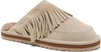 Free People Fallon Fringe Faux Fur Mule Slipper in Sand Suede at Nordstrom, Size 6.5