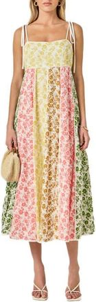 English Factory Colorblock Floral Tie Strap Midi Sundress in Multi at Nordstrom, Size Medium