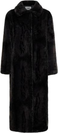 Silvian Heach Lange zwarte jas van imitatiebont - Dames - Mantel - Bruin - S - Polyester - Jassen