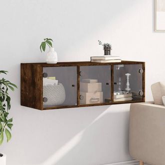 Berkfield Home Wall Cabinet with Glass Doors Smoked Oak 102x37x35 cm in Brown | Size: 102 x 37 x 35 cm
