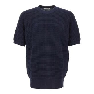 KANGRA Short-sleeved Cotton Jumper - male - Kangra - Round-neck Knitwear - Blue - 3XL - Knitwear