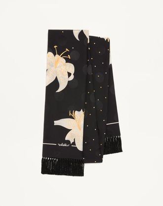 Valentino Garavani Apres LHiverlilium Silk Scarf Woman BLACK/BUTTER UNI